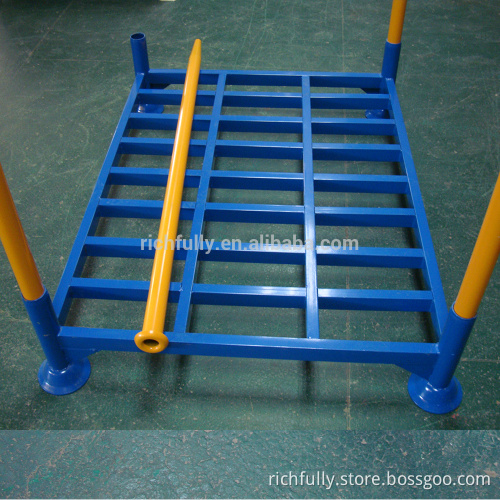 4round posts Tire Stacking Rack in yellow post and blue bottom